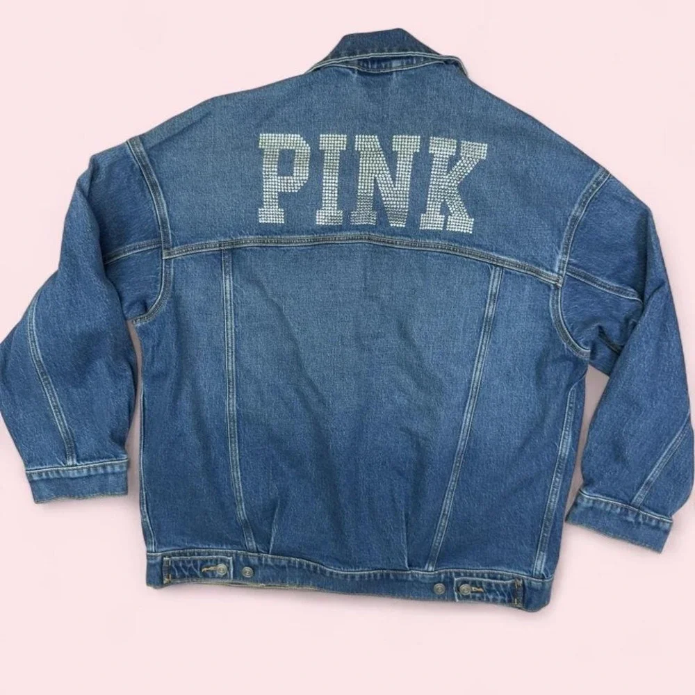 VS PINK limited edition Rhinestone Denim‎ Jacket, oversized jacket, Summer fit